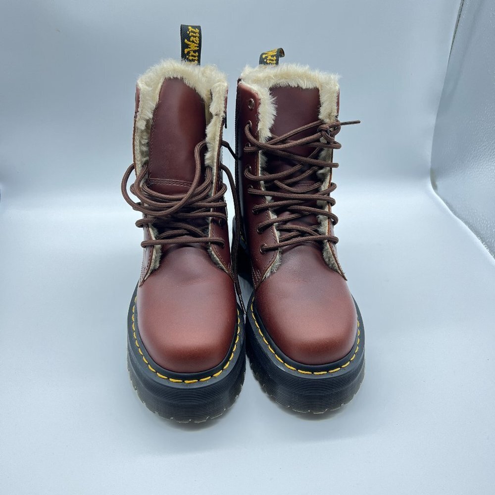 Dr Doc Martens JADON FL Leather Faux Fur Lined Platform Boots Brown sz 7